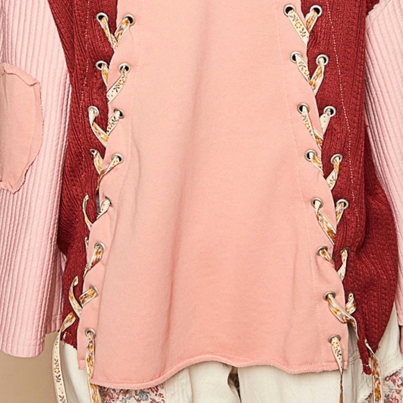 POL Patchwork Floral Sweatshirt, Flare Sleeves, Pink And Purple, New - Picture 11 of 11